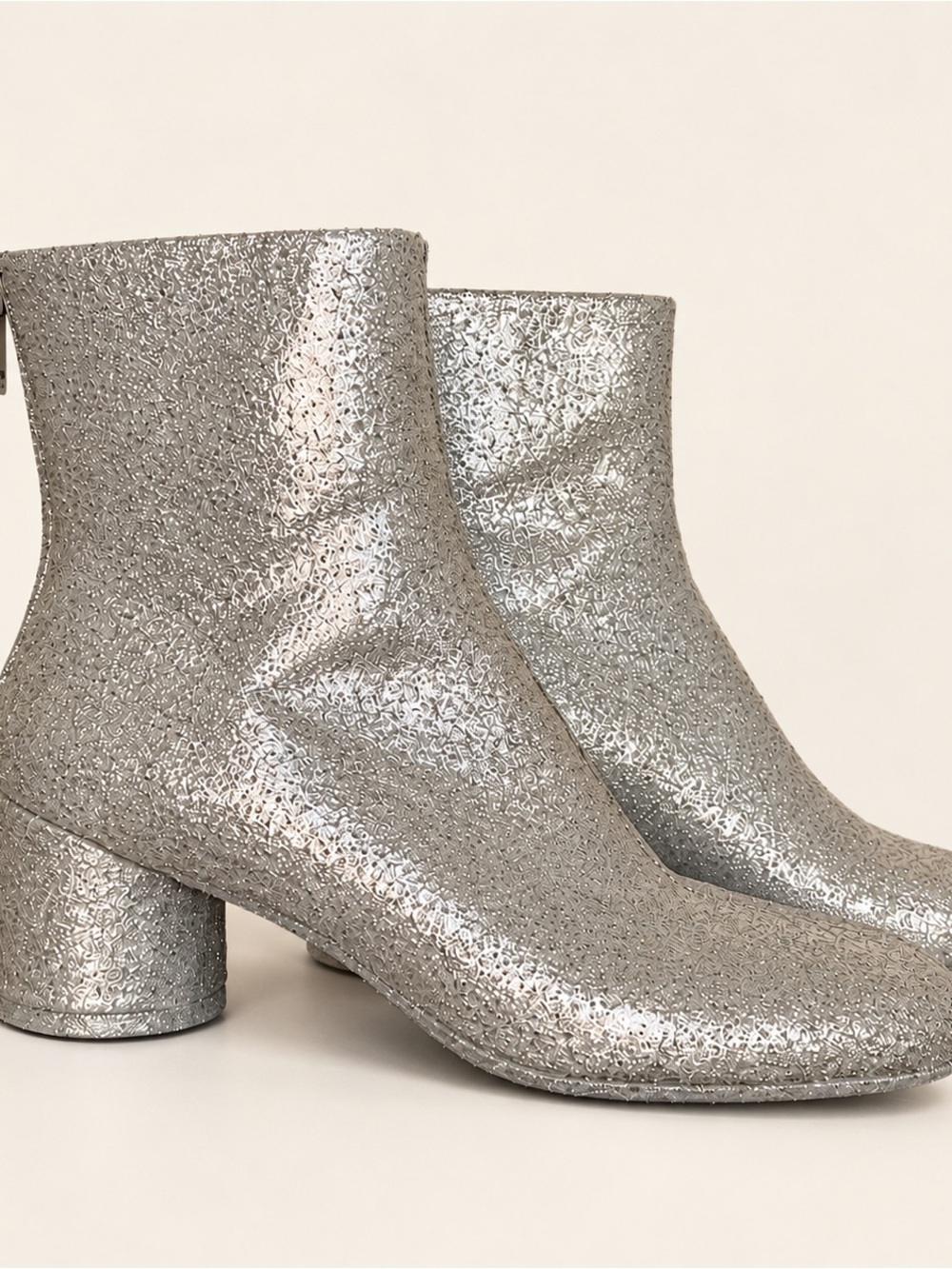 MM6 Maison Margiela Metallic Silver Block-Heel Ankle Boots